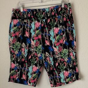 Lulu-B Colorful Tropical Print Pull-On Shorts Pockets Size 16